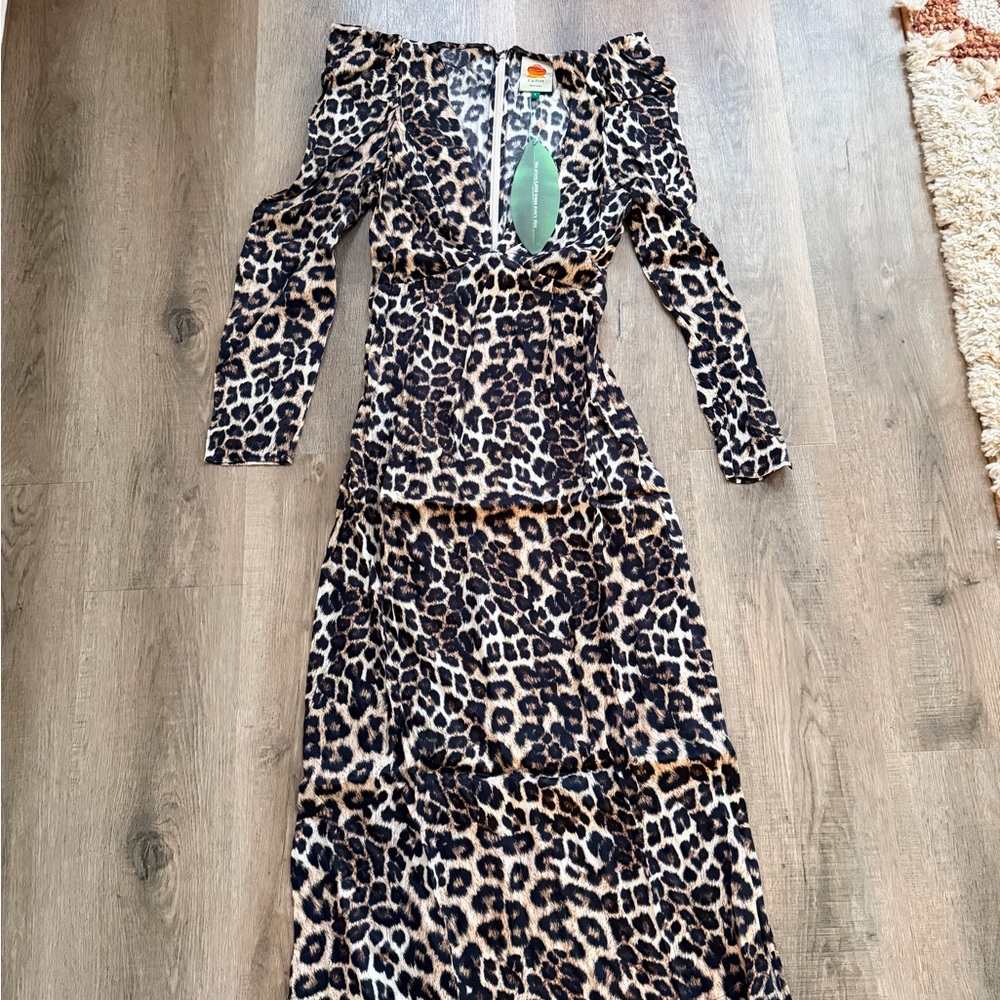 FARM Rio Leopard Print Long Sleeve Dress
